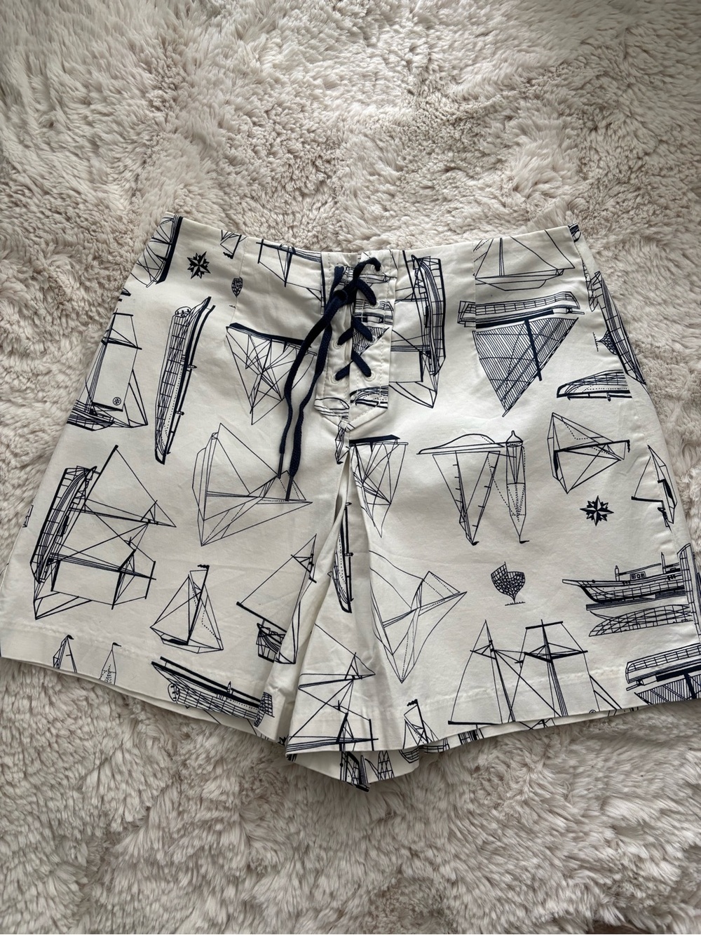 Tory Burch Navy and White Drawstring Swim Shorts